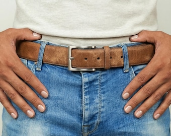 Personalized Genuine Leather Belt Custom Engraved Mens Belt Minimalist Classic Buckle Adjustable Size Gift for Him