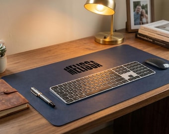 Personalized Leather Desk Mat, Custom Name Desk Pad, Large Mouse Pad Office Decor, Vegan Leather Desk Protector Gift