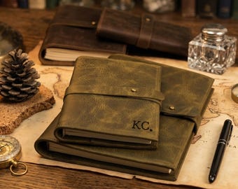 Custom Engraved Leather Journal A6 A5, Refillable Vintage Notebook, Personalized Crazy Horse Leather Diary, Unique Gift Idea
