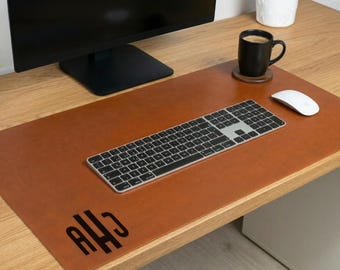 Custom Leather Desk Mat, Personalized Desk Pad, Large Mouse Pad, Vegan Leather Desk Protector, Office Setup Gift Idea