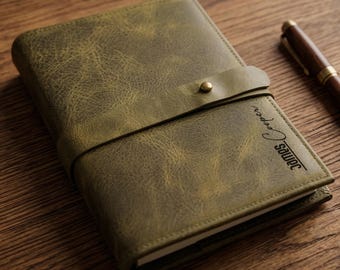 Handcrafted Leather Journal with Custom Engraving, A6 A5 Refillable Notebook, Rustic Crazy Horse Diary, Personalized Gift Idea