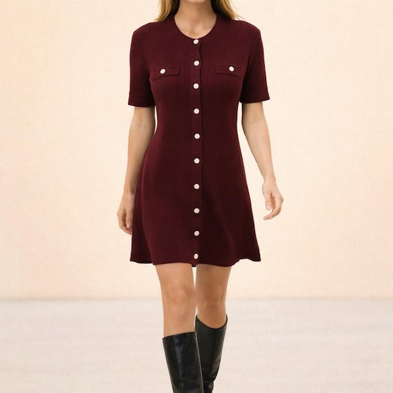 open lace back dress Naileksi Women Elegant Button Down A-Line Knit Mini Dress V Neck Short  Sleeve Solid Fit Flare Ribbed Knit Short Dress Apricot at Amazon Women's  Clothing store main image 1