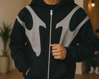 Abstract Zip-Up Hoodie | Unisex Oversized Fleece Sweatshirt