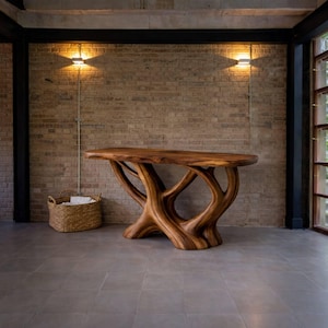 Consolle in legno massello a forma di radice – Tavolino d'ingresso scultoreo e organico, Tavolino da corridoio in legno naturale, Consolle rustica fatta a mano