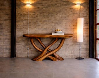 Organic Root Base Console Table, Solid Wood Entryway Table, Handmade Sculptural Wood Sofa Table, Natural Rustic Hallway Console Furniture