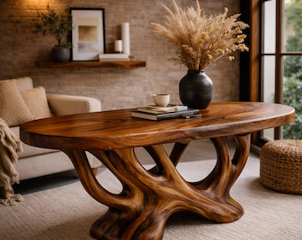 Solid Wood Tree Root Console Table – Organic Sculptural Entryway Table, Handmade Natural Wood Hallway | Sofa Table