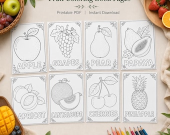 Livre de coloriage de fruits : Jolis fruits sains à colorier, activités d'apprentissage pour enfants et adultes