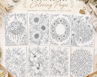 Livre de coloriage floral : Pages de coloriage imprimables à motifs botaniques de fleurs et de nature pour adultes, activité d'apprentissage