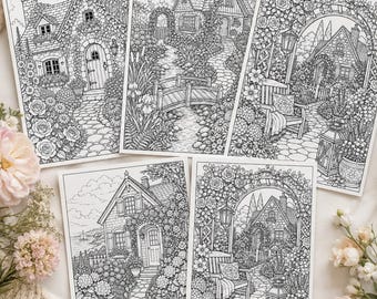 Livre de coloriage « Maison de jardin » : Coloriages de maisons confortables à imprimer pour adultes, téléchargement instantané