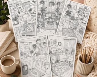 Livre de coloriage « Pièces Cosy » : Coloriages imprimables pour adultes sur le thème Hygge et l’esthétique de la maison