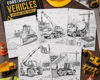 Livre de coloriage Véhicules de chantier : Engins de chantier, camions, pelleteuses – Pages à imprimer pour enfants, pages d’apprentissage