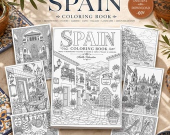 Livre de coloriage Espagne pour adultes : Coloriages de voyage en Andalousie, architecture et jardins de villages espagnols