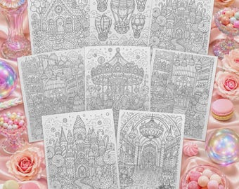 Pages de coloriage Candy Wonderland pour adultes, livre de coloriage de desserts sucrés à imprimer, téléchargement numérique