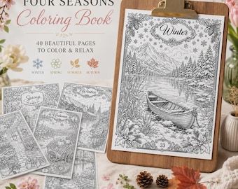 Livre de coloriage des quatre saisons : Printemps, Été, Automne, Hiver - Pages à colorier imprimables pour enfants et adultes