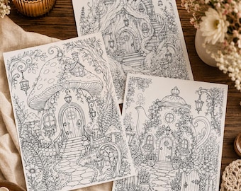 Livre de coloriage Maison de fées enchantée : Pages de coloriage fantastiques à imprimer pour adultes, téléchargement instantané
