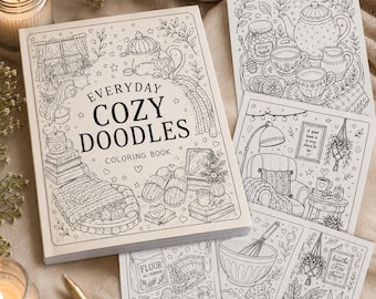 Livre de coloriage Everyday Cozy Doodles : Pages imprimables mignonnes, hygge et esthétiques simples pour adultes