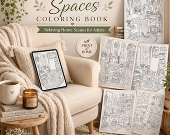 Livre de coloriage « Espaces créatifs et chaleureux » : Coloriages pour la maison, l’atelier et la décoration intérieure (téléchargement numérique)