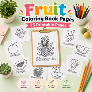 Ausmalbilder mit Früchten für Kinder | Druckbare Malvorlagen für den Kindergarten | Malbuch zum Lernen und Spaß Bild 5