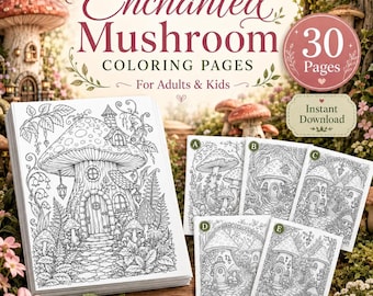 Coloriage Champignon Enchanté : Coloriages botaniques pour adultes, téléchargement instantané