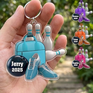 Personalized Bowling Acrylic Keychain Custom Name Bowler Gift Keyring Sports Accessory