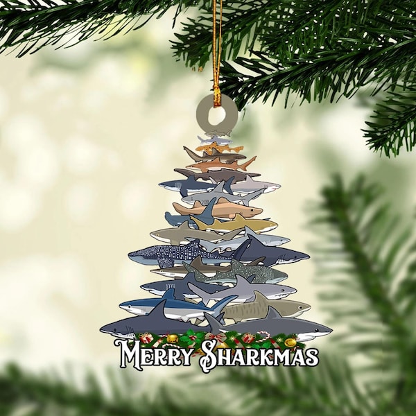 Merry Sharkmas Christmas Tree Ornament, Ocean Lover Gift