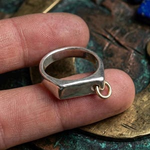 Modern Sterling Silver Signet Ring, Link Accent, Unisex Statement Jewelry