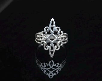 Sterlingzilveren gotische kruisring, handgemaakte filigraan statement sieraden
