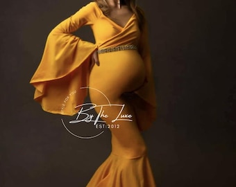 slim fit dress slacks Luxury Gold Maternity Gown, Pregnant Guest, Baby Shower, Gender Reveal Large / Silver main image 1