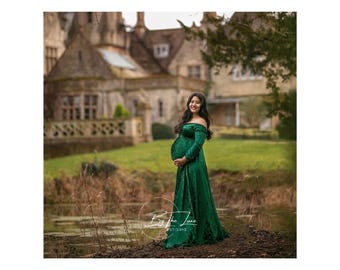 Emerald Green Velvet Maternity Gown, Flowy Cape Photoshoot Dress, Sequin Sleeves - Etsy Emerald Green Velvet Maternity Gown, Flowy Cape Photoshoot Dress, Sequin Sleeves - Etsy