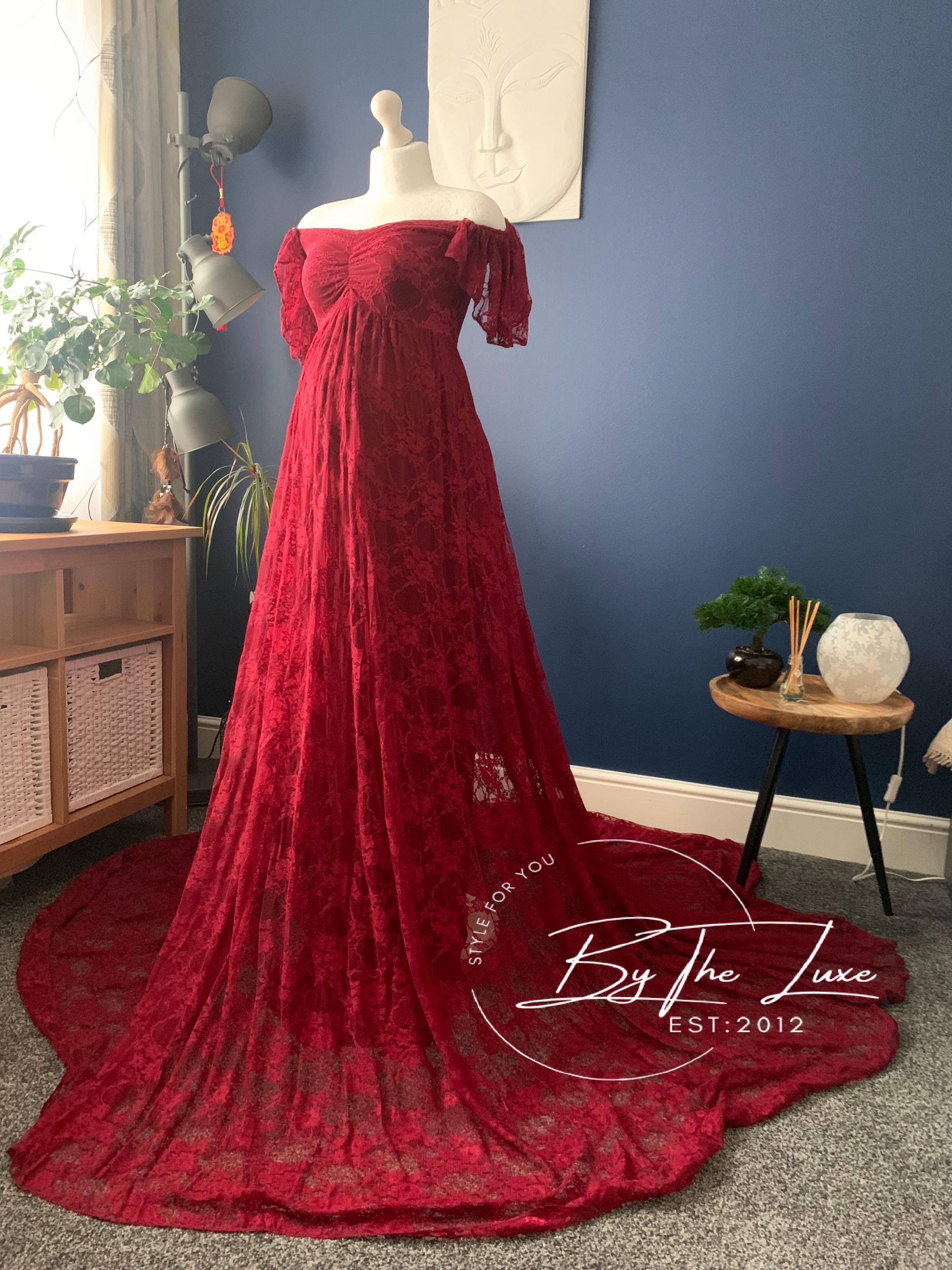 Burgundy Empire Waist Lace Dress - Etsy