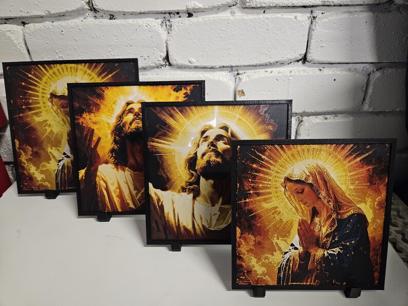 Christian layered wall art featuring Jesus, Mary and Archangels. Handmade in Queensland Australia. catholic layered wall art,3d christian wall art,3d shadow box art,prayer room decor,archangel wall display,mother mary decor,jesus wall decor,holy wall art,church wall feature,spiritual wall art,christianity handmade wall art