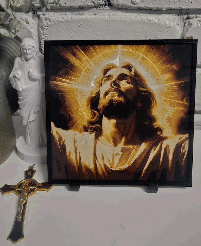 Christian layered wall art featuring Jesus, Mary and Archangels. Handmade in Queensland Australia. catholic layered wall art,3d christian wall art,3d shadow box art,prayer room decor,archangel wall display,mother mary decor,jesus wall decor,holy wall art,church wall feature,spiritual wall art,christianity handmade wall art