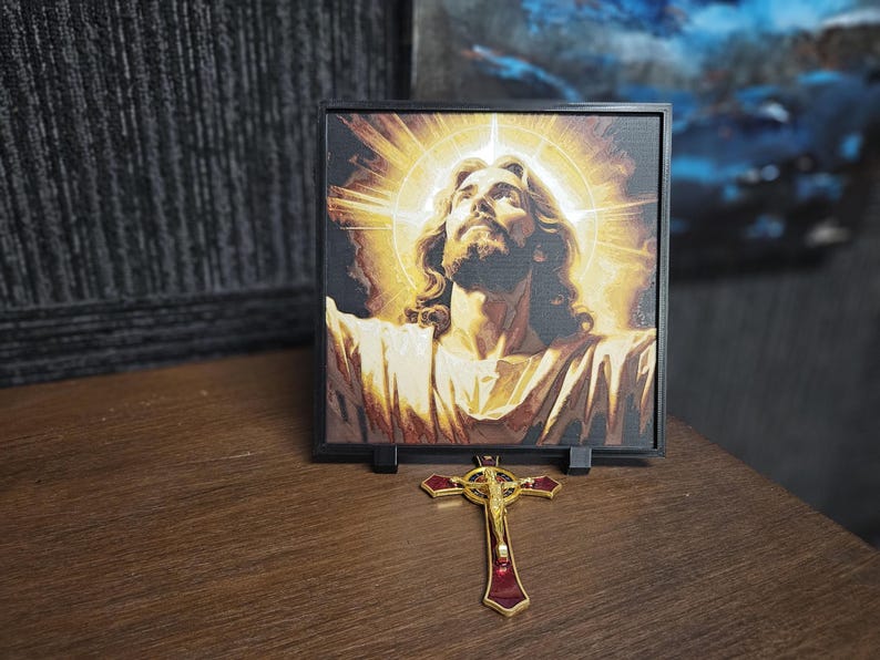 Christian layered wall art featuring Jesus, Mary and Archangels. Handmade in Queensland Australia. catholic layered wall art,3d christian wall art,3d shadow box art,prayer room decor,archangel wall display,mother mary decor,jesus wall decor,holy wall art,church wall feature,spiritual wall art,christianity handmade wall art