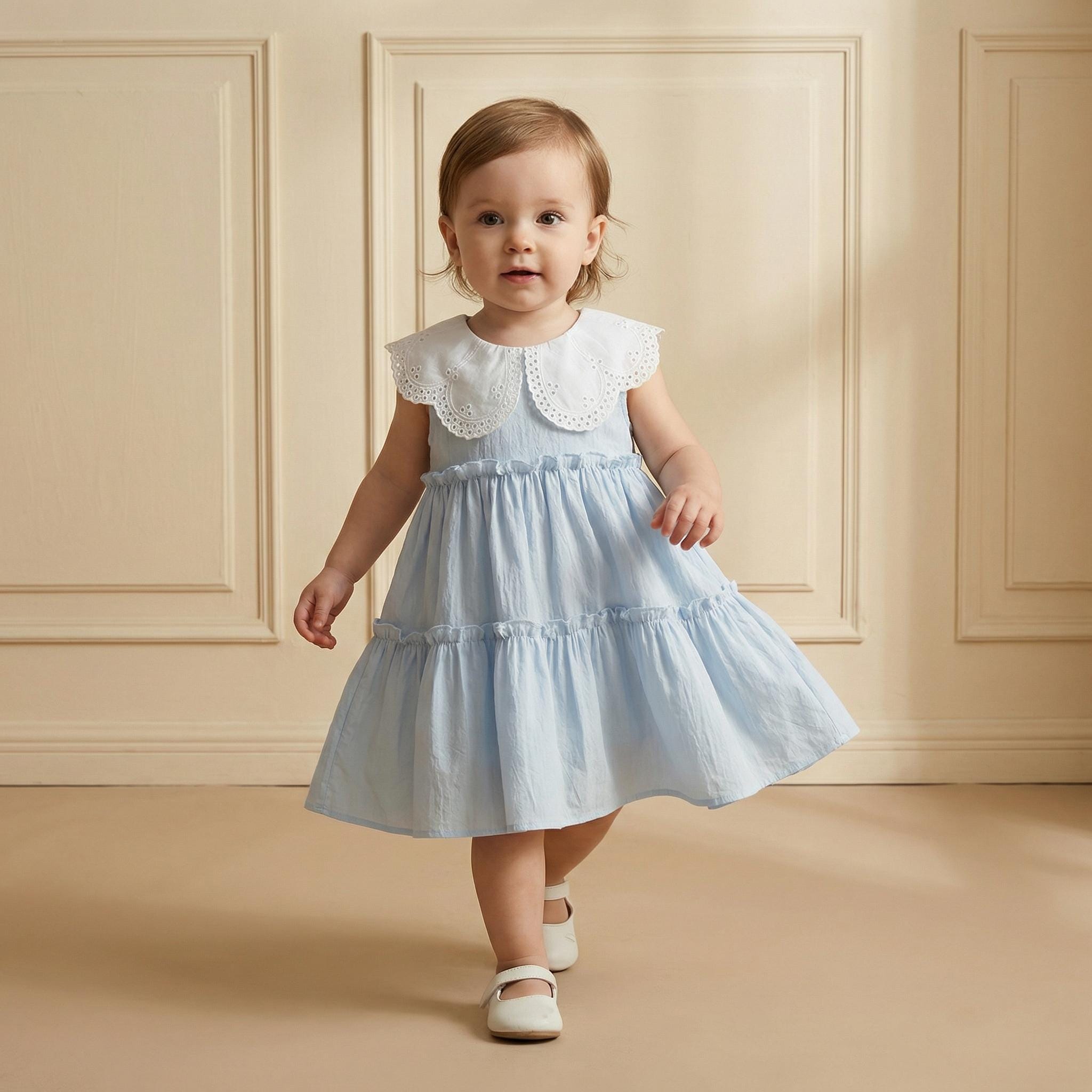 Blue Toddler Dress Peter Pan Collar