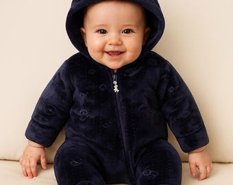 Pelele de bebé con capucha y forro polar / Mono de invierno con orejas de oso