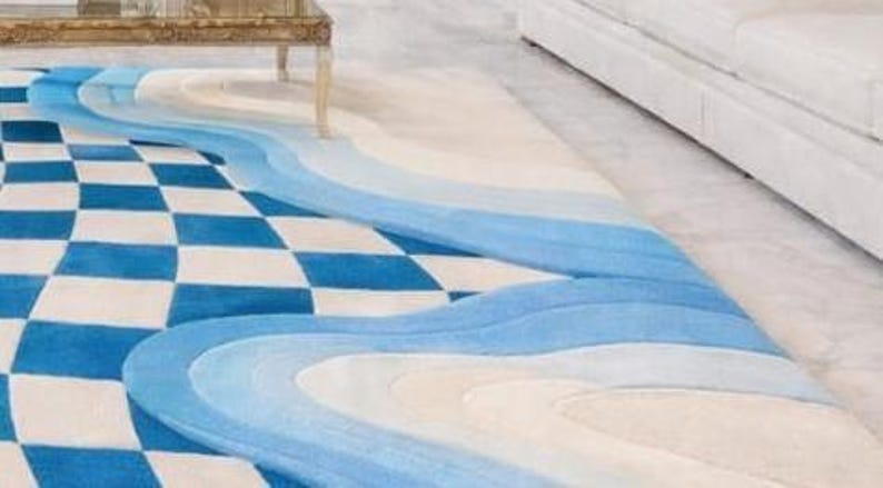 Wavy Checker Pattern Rug Hand-tufted 3D Wave Checkerboard Wool Rug - Groovy Psychedelic Area Rug ...