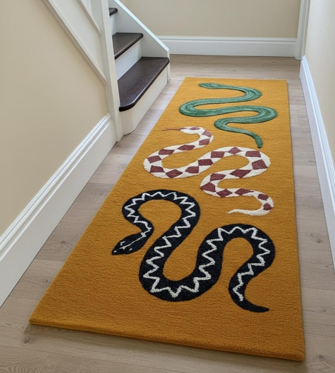 Hand Tufted Rug | Snake Design Carpet | 100% Wool Hallway Runner ...