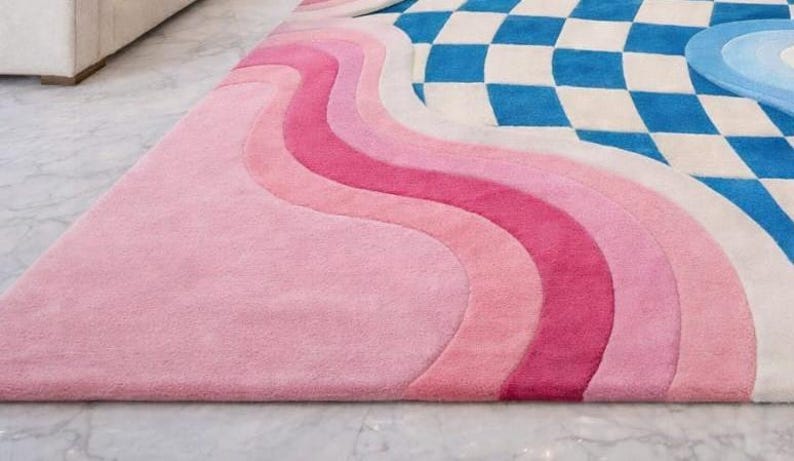 Wavy Checker Pattern Rug Hand-tufted 3D Wave Checkerboard Wool Rug - Groovy Psychedelic Area Rug ...
