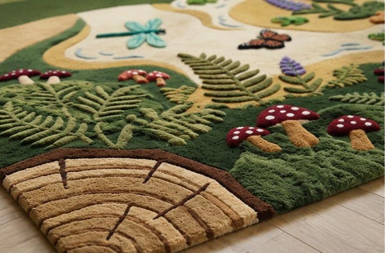3D Moss Forest Hand Tufted Wool Rug - Biophilic Nature Landscape Area ...