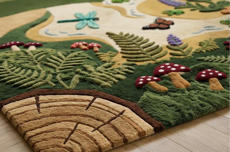 3D Moss Forest Hand Tufted Wool Rug - Biophilic Nature Landscape Area ...