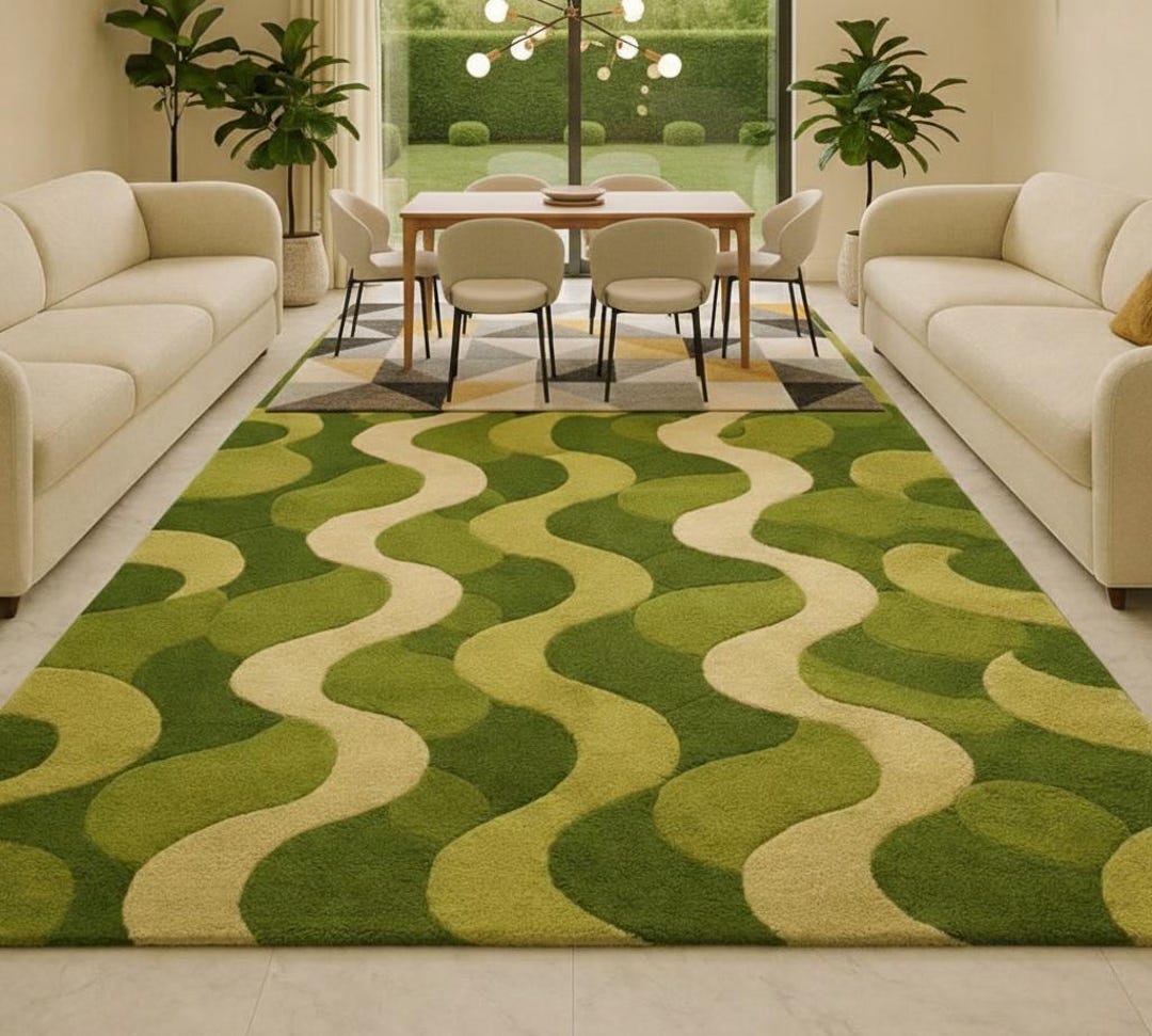 Wool Rug - Mid Century Modern Wavy Design - 3D Textured Area Rug - Etsy