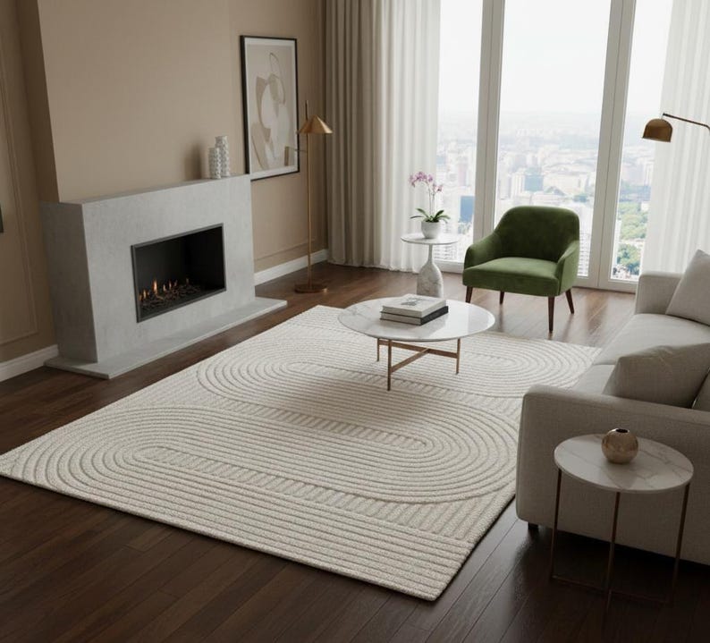 Hand Tufted Wool Rug - off White Arched Wave Area Rug - Minimalist ...