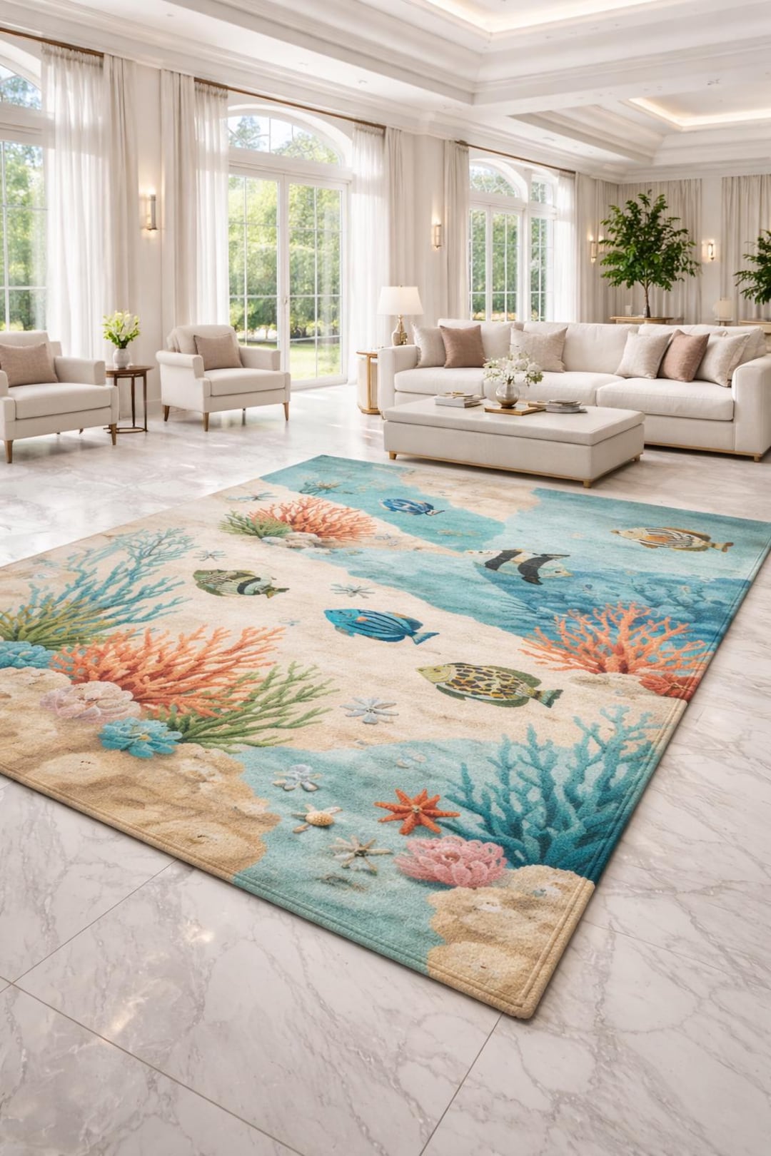 Loop Rag Rug Sea Hand Tufted Wool Ocean Rug, Coastal Marine Coral Reef Area Rug - Etsy