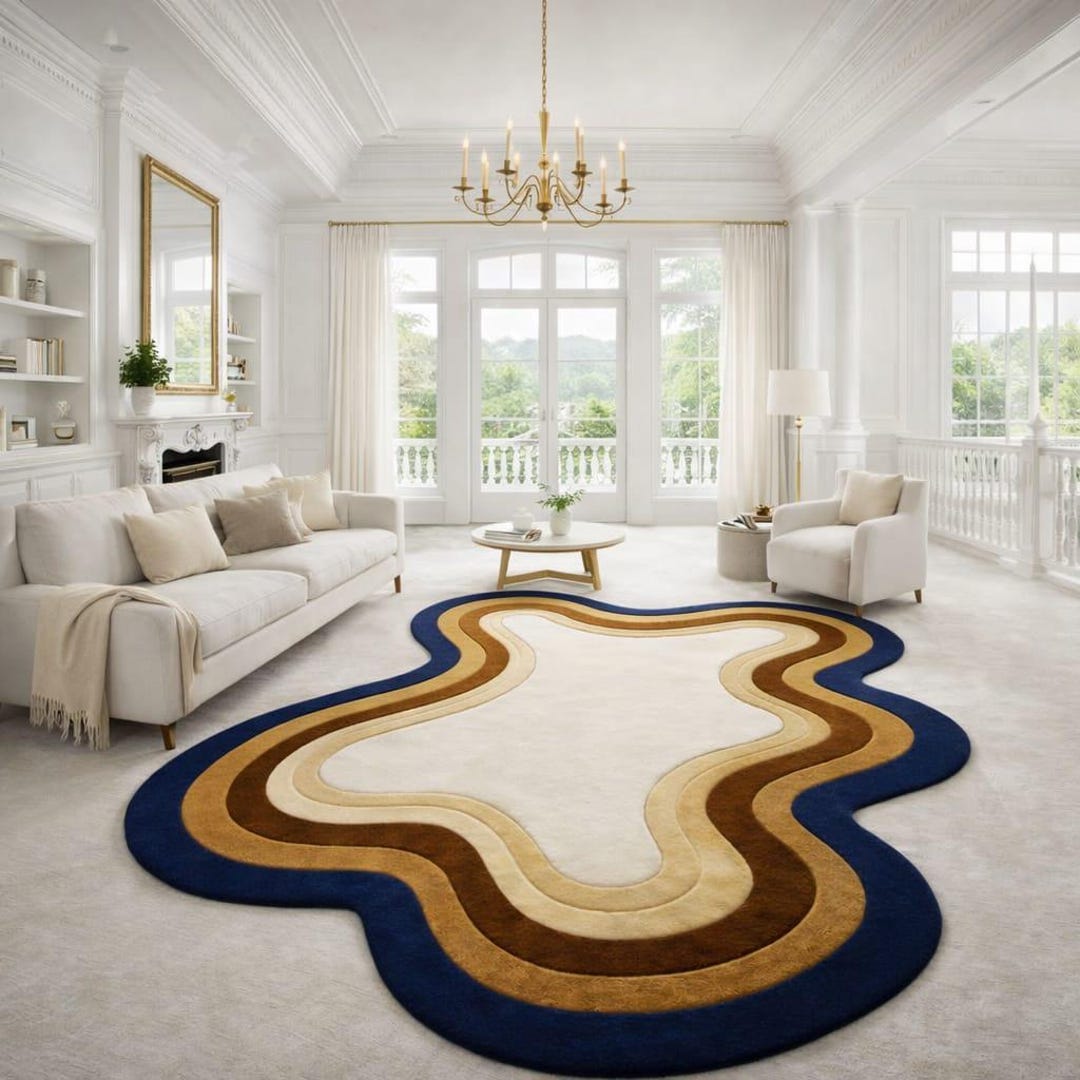 Hand Tufted Abstract Wavy Area Rug - Mid Century Modern Irregular ...