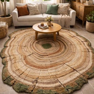Alfombra redonda de lana con mechones hechos a mano, con borde festoneado, moderna y neutra para sala de estar.