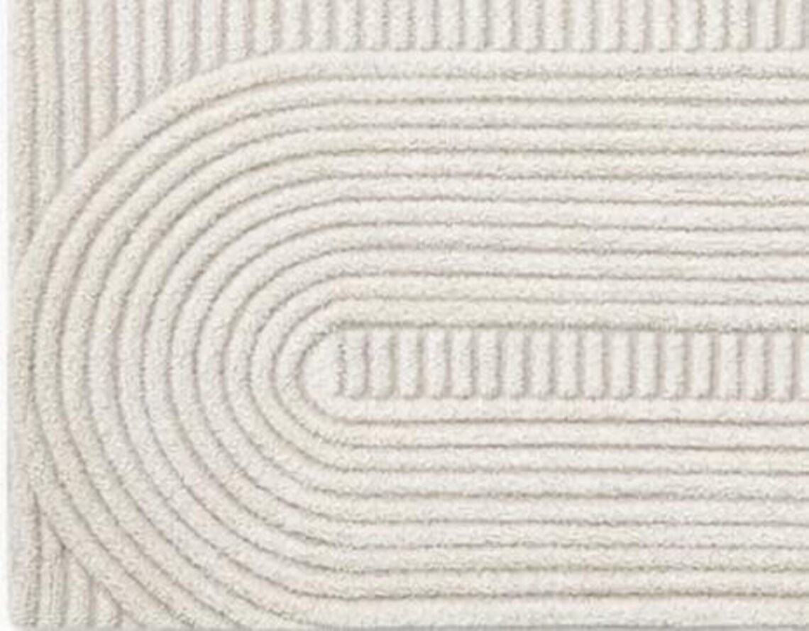 Hand Tufted Wool Rug - off White Arched Wave Area Rug - Minimalist ...