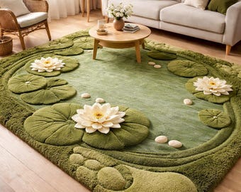 Luxury Hand-Tufted Wool Rug - Biophilic Design Lily Pad Carpet