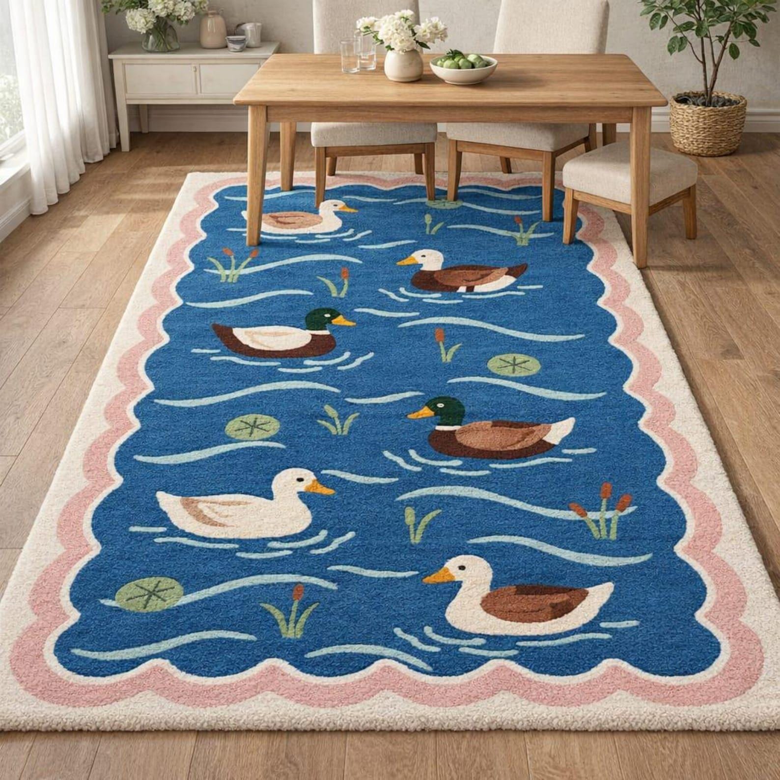 Whimsical Duck Pond Rug | Hand-tufted Wool Nursery/living Room