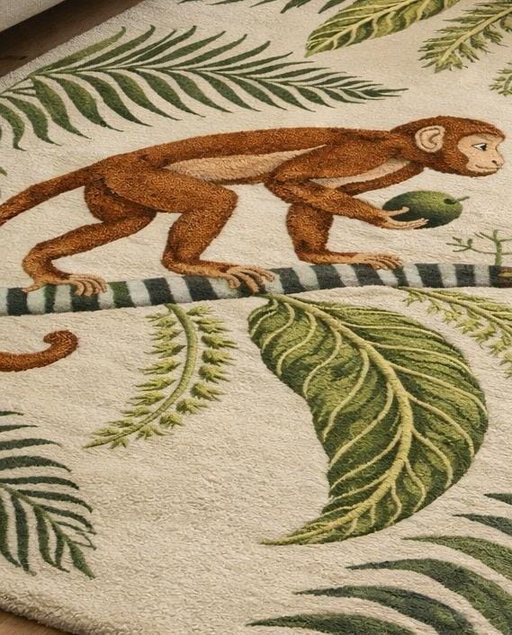 Hand Tufted Jungle Monkey Wool Rug - Tropical Palm Leaf Area Rug - Etsy