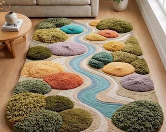 Hand Tufted 3D Moss Rug - Organic Wavy River Design Wool Area Rug